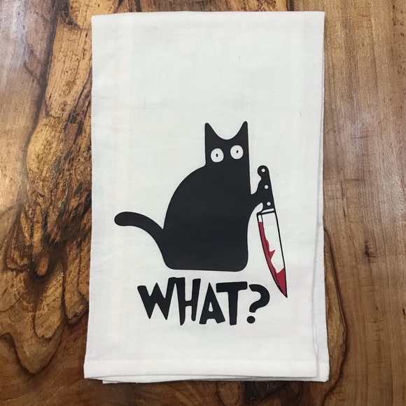 Simpli Magic Other - Halloween Murderous Black Cat With Knife Cotton Flour Sack Kitchen Bath 28”x 28”